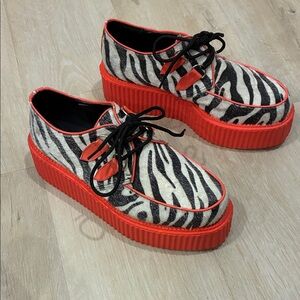 Demonia Zebra Print Creepers with Hot Pink Soles